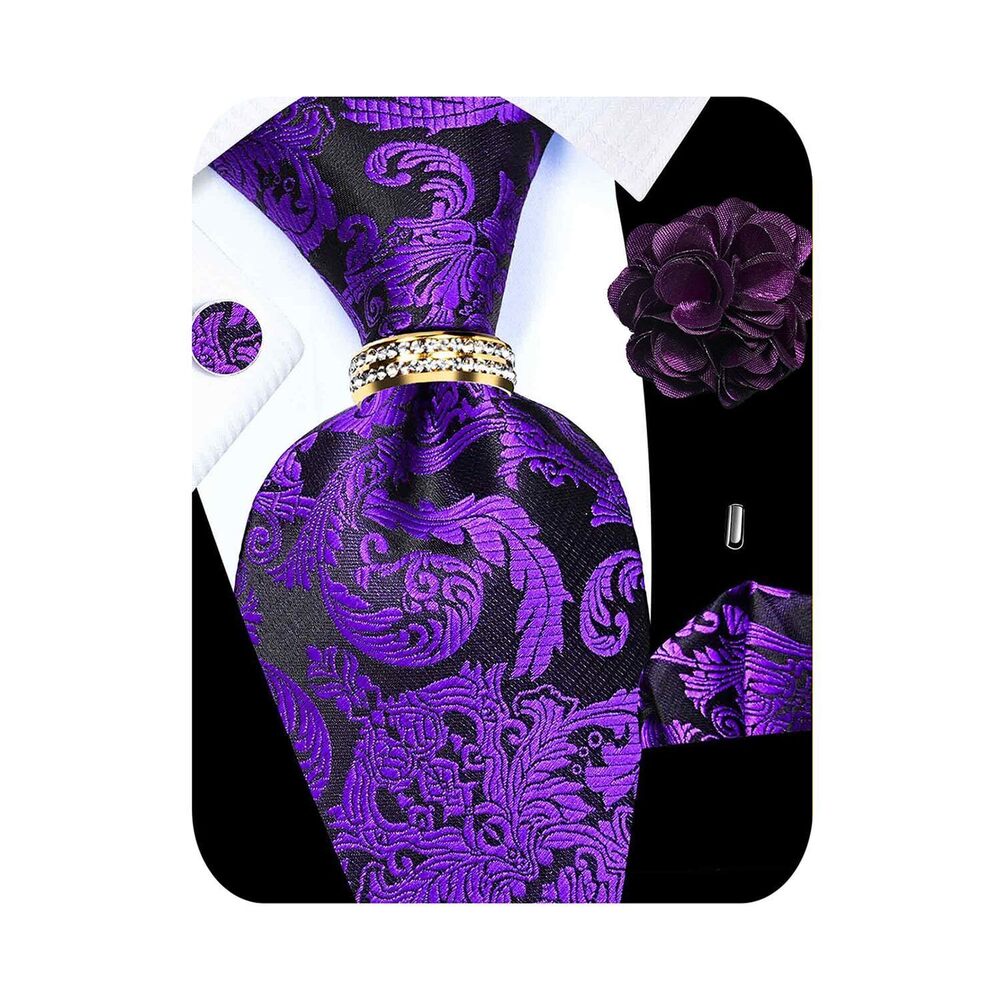 7782 5PCS Purple Paisley Tie Pocket Square , Silk Necktie